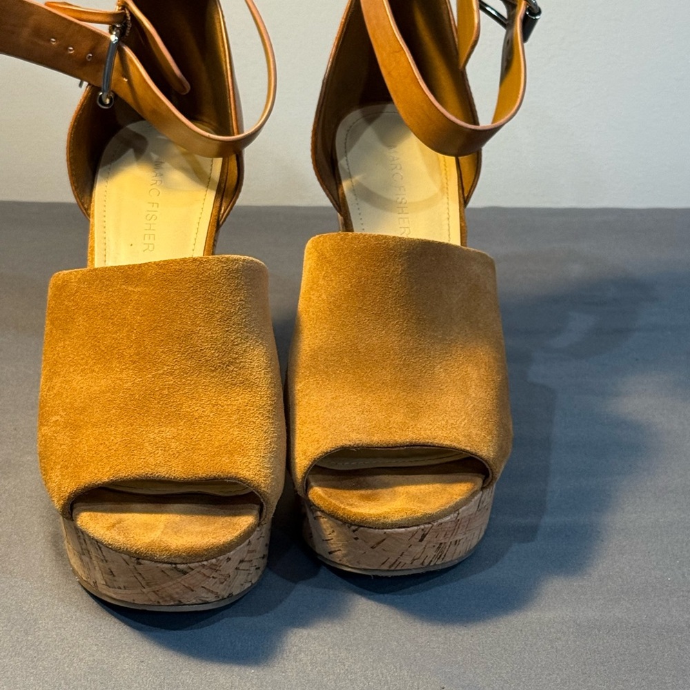 Mark Fisher Hillory Heels Women's 8.5 Brown Suede Cork Wedge Platform